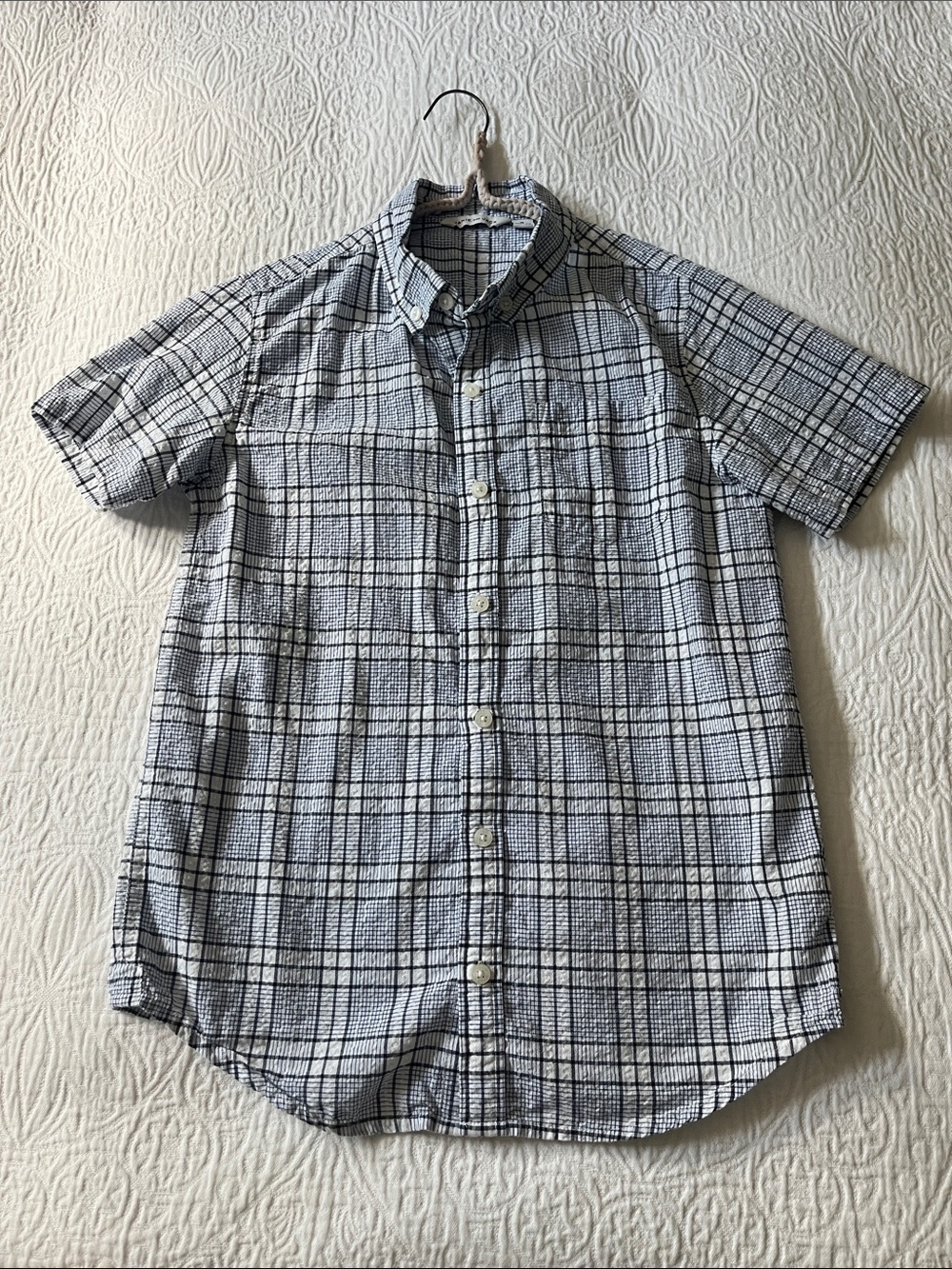 Janie & Jack Blue & White Plaid Cotton Button Down Shirt, Size 16